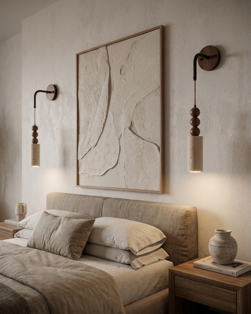 Applique Murale Pendante Travertin et Bois
