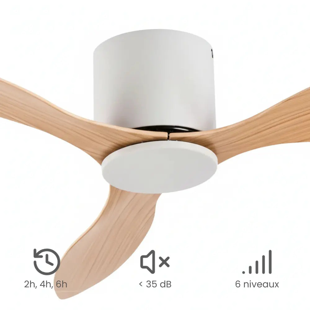 Plafonnier Ventilateur Silencieux Bois Clair et Blanc en ambiance