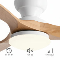Plafonnier Ventilateur Silencieux Bois Naturel Moderne LED au design contemporain