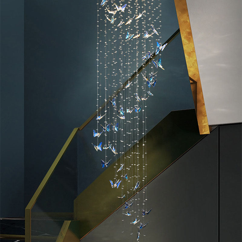 Lustre Papillon Cristal K9 Chrome pour Escalier et Entrée