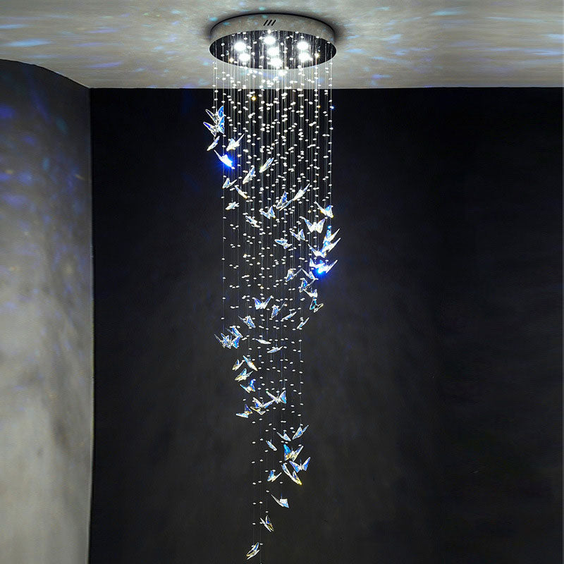 Lustre Papillon Cristal K9 Chrome pour Escalier et Entrée