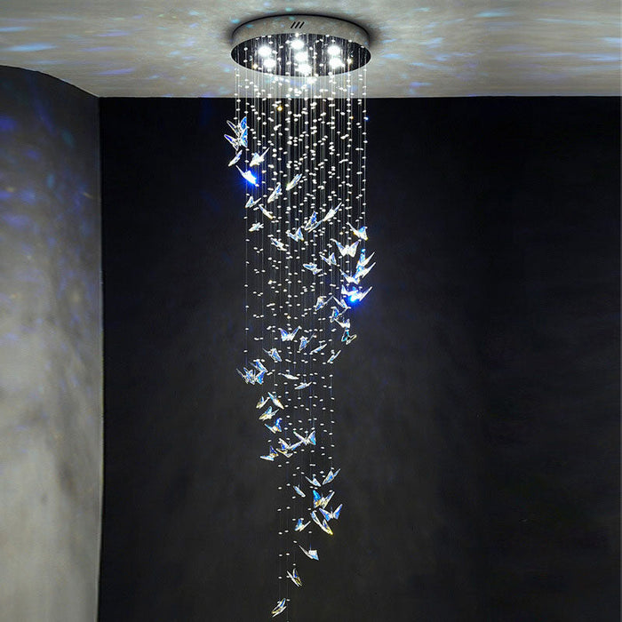 Lustre Papillon Cristal K9 Chrome pour Escalier et Entrée