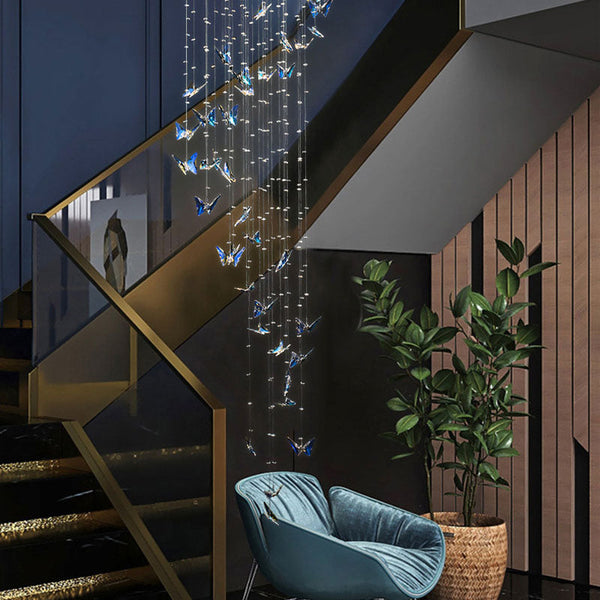 Lustre Papillon Cristal K9 Chrome pour Escalier et Entrée