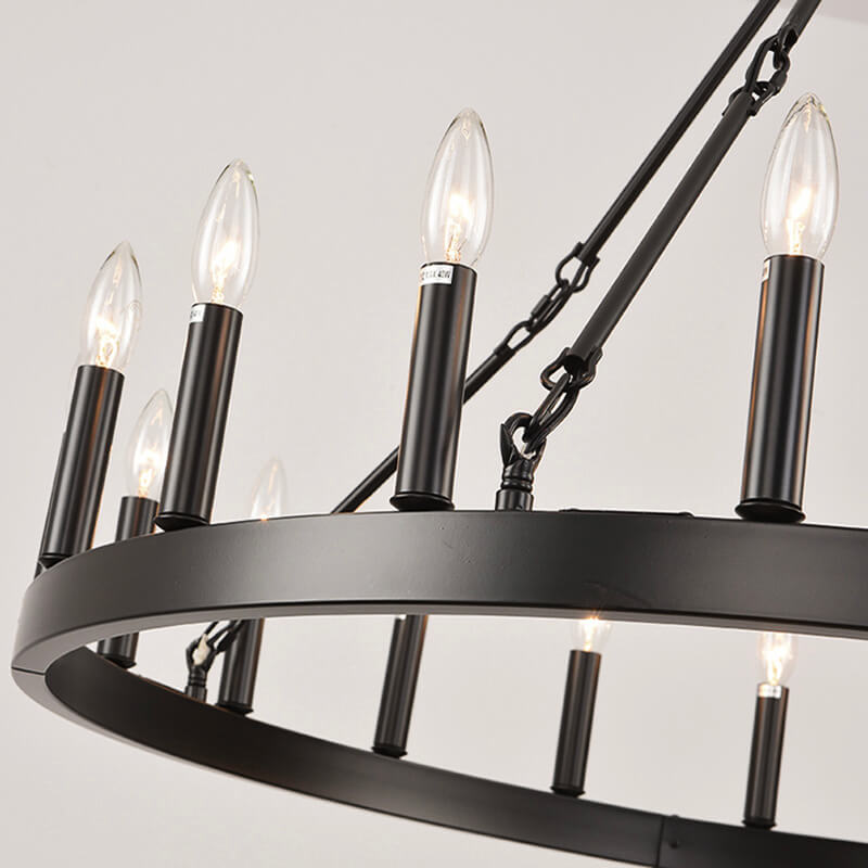 Lustre Double Niveau Industriel Noir pour Salle à Manger