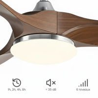 Plafonnier Ventilateur Silencieux Bois Foncé LED vu de face