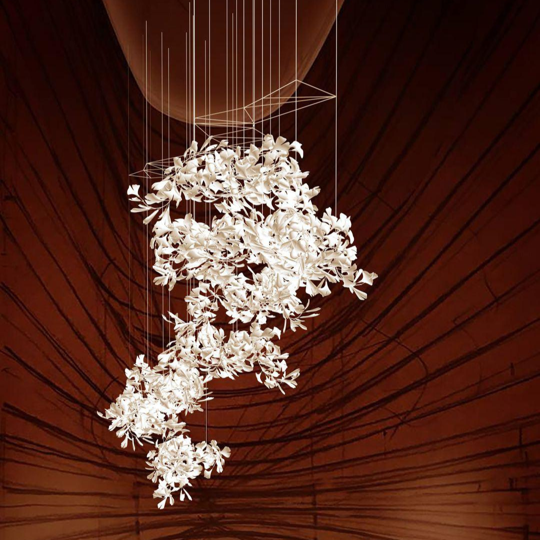 FLORANA – Suspension Florale en Métal Doré et Céramique Lumio™