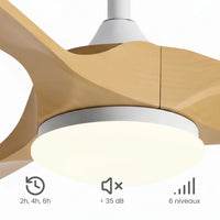 Plafonnier Ventilateur Silencieux Bois Naturel Vintage LED au style rétro