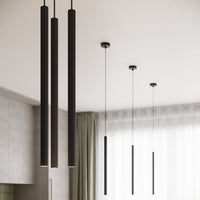 Suspension tube fin beige suspendue au-dessus d'un îlot de cuisine, vue 22