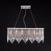 Lustre Rectangulaire Cristal Argenté 4 Lumières allumé ambiance