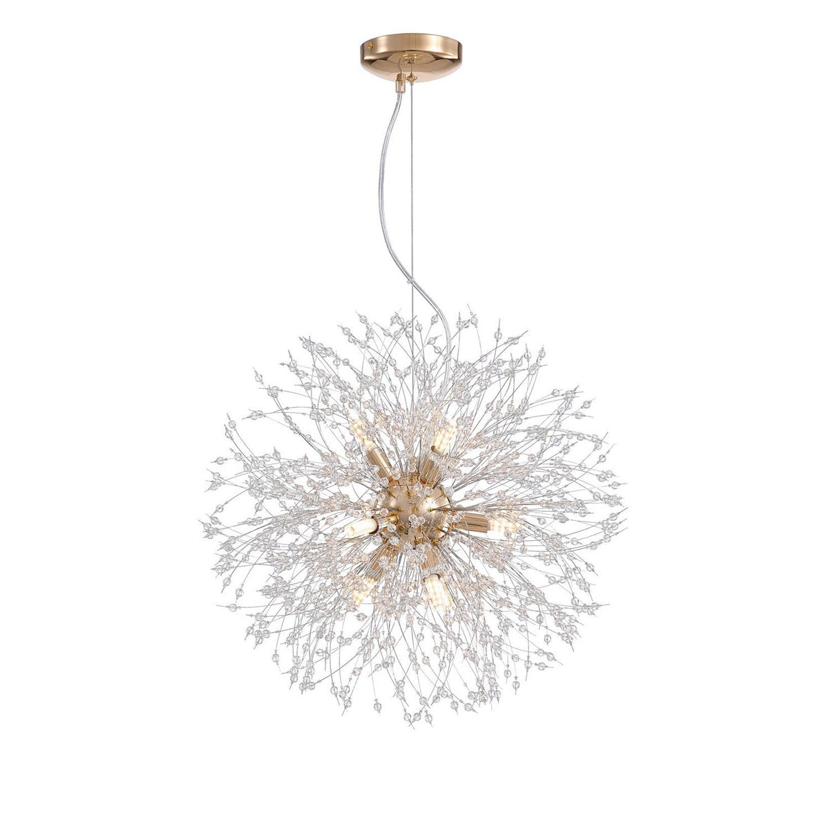 Lustre Sphère Cristal Salle à Manger allumé ambiance