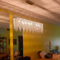 Lustre Rectangulaire Cristal Argenté Linéaire vue d'ensemble