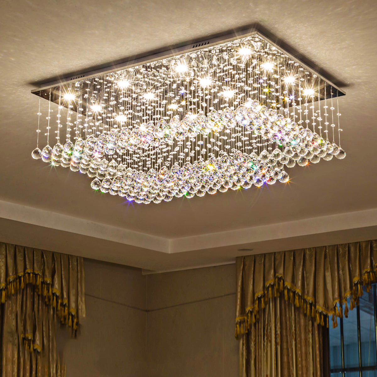 Lustre Rectangulaire Cristal Salon en situation