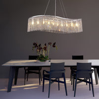 Lustre Rectangulaire Cristal Salle à Manger Vague en situation