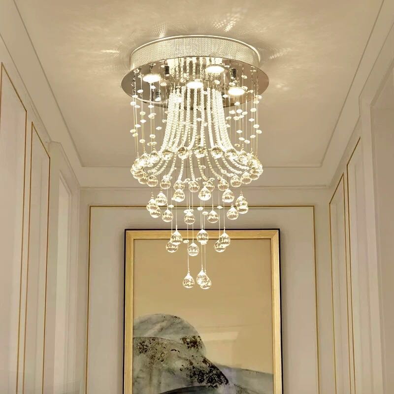 Lustre Rond Cristal Argenté Salon
