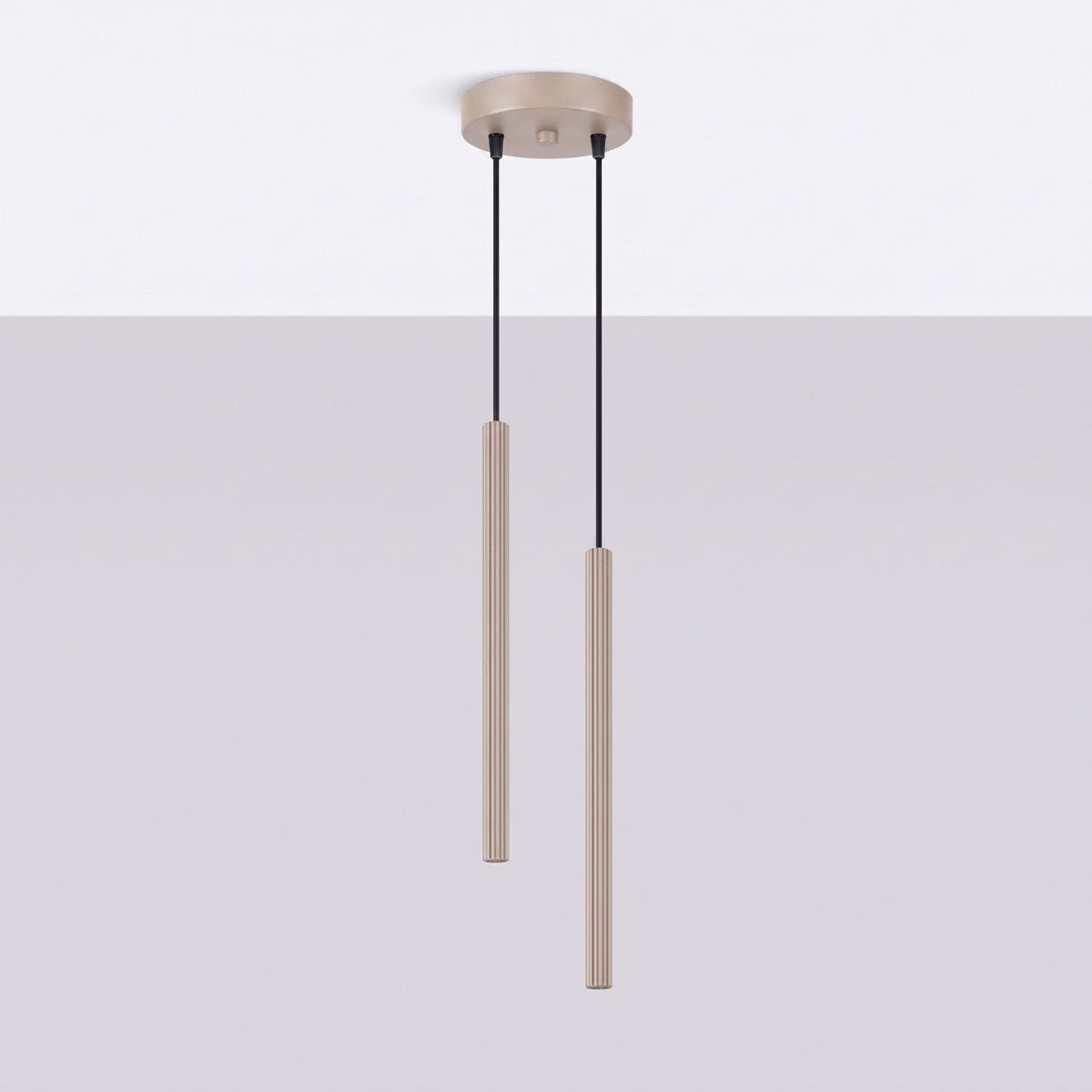 Suspension tube fin taupe en version double sur une console d'entrée, vue 36