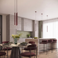 Suspension tube fin beige suspendue au-dessus d'un îlot de cuisine, vue 52