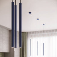 Suspension tube fin beige suspendue au-dessus d'un îlot de cuisine, vue 64