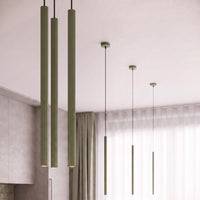 Suspension tube fin beige suspendue au-dessus d'un îlot de cuisine, vue 70