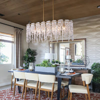 Lustre Rectangulaire Cristal Givré Doré pour Salle à Manger