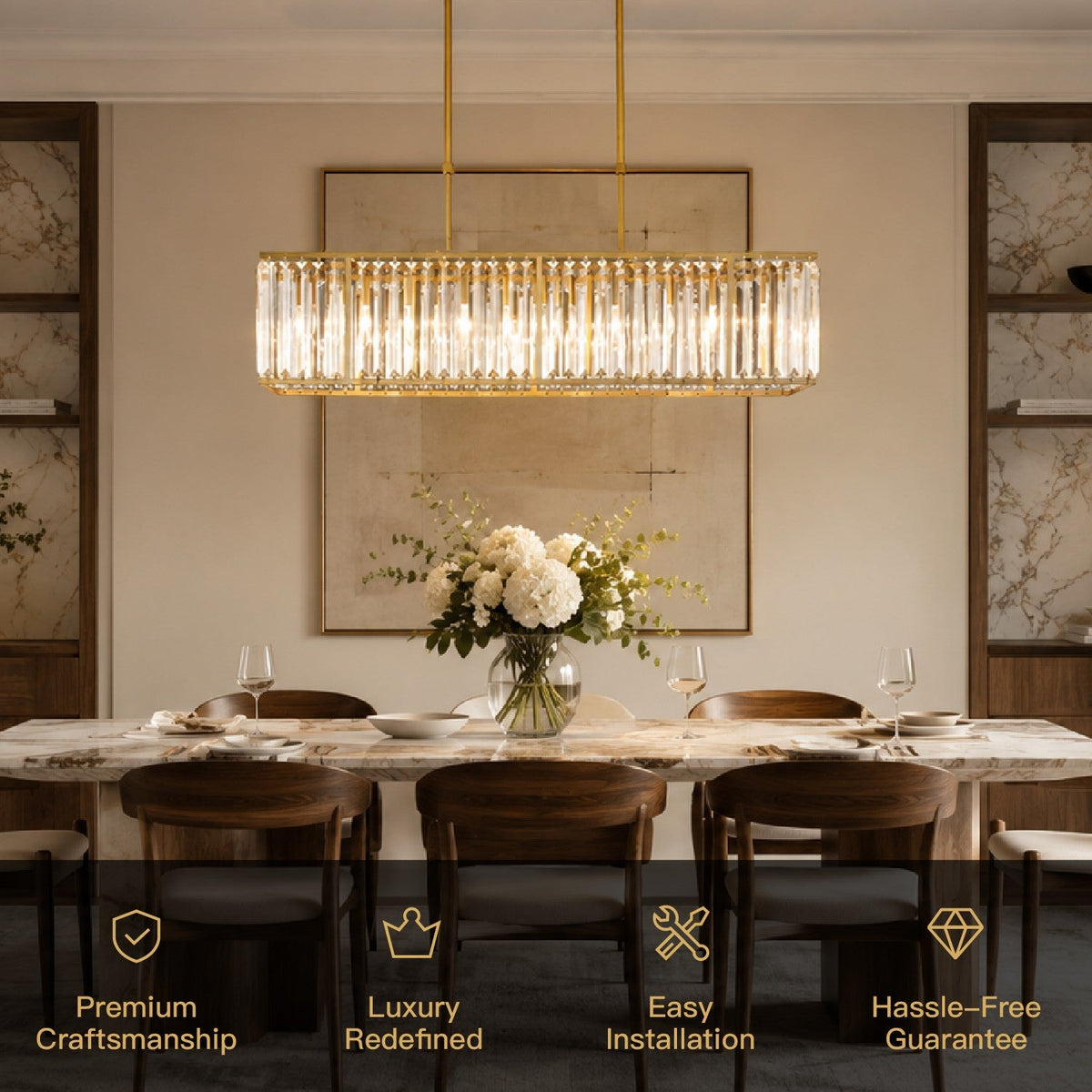 Lustre Rectangulaire Cristal Noir vue d'ensemble