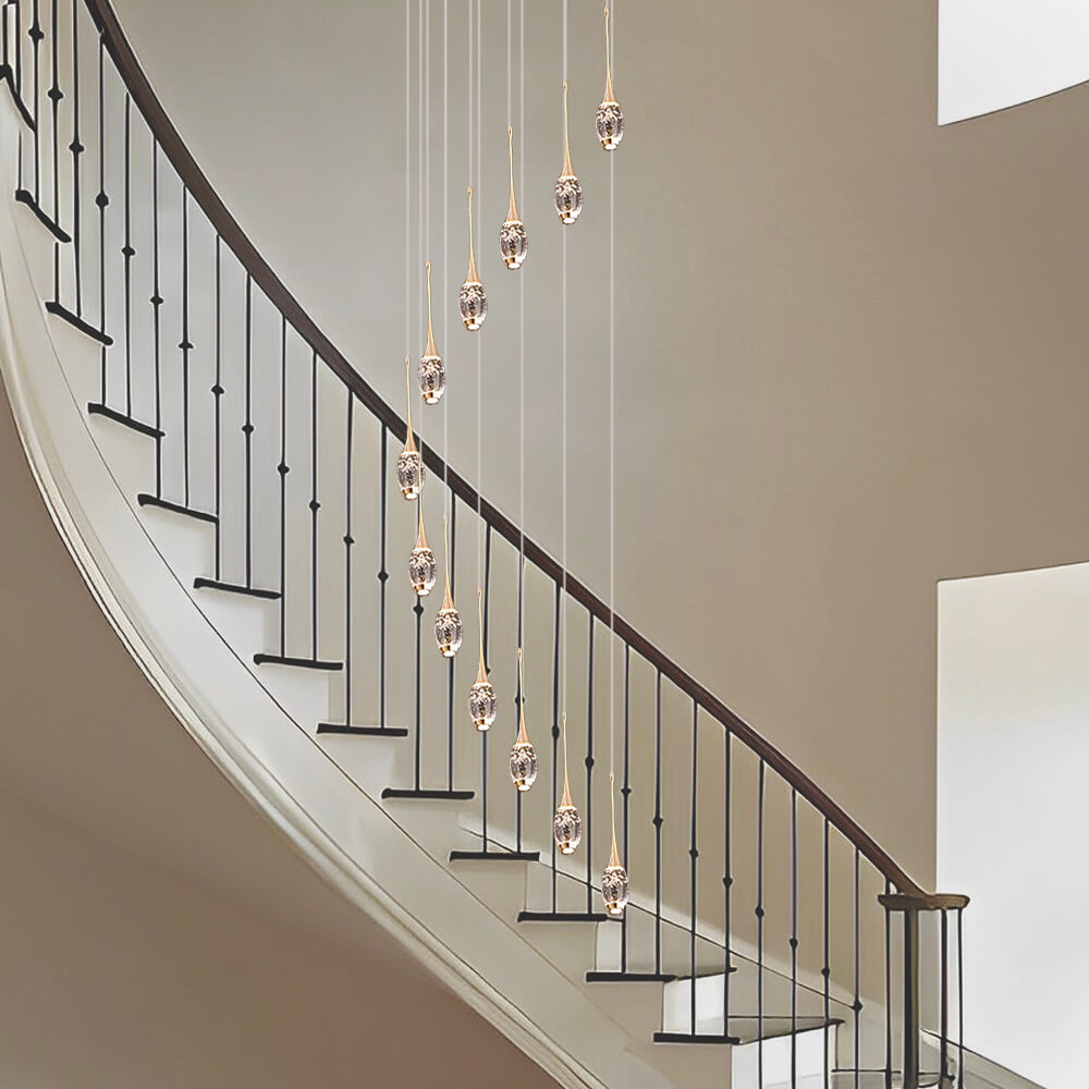 Lustre Rotatif Pluie de Cristal pour Escalier