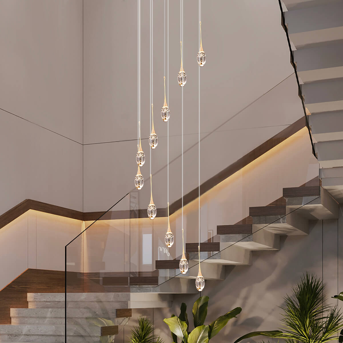 Lustre Rotatif Pluie de Cristal pour Escalier