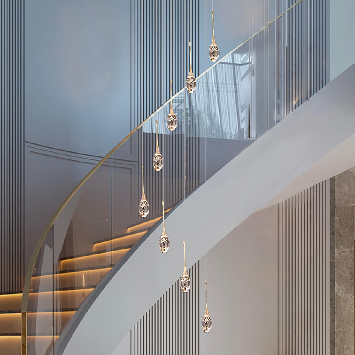 Lustre Rotatif Pluie de Cristal pour Escalier