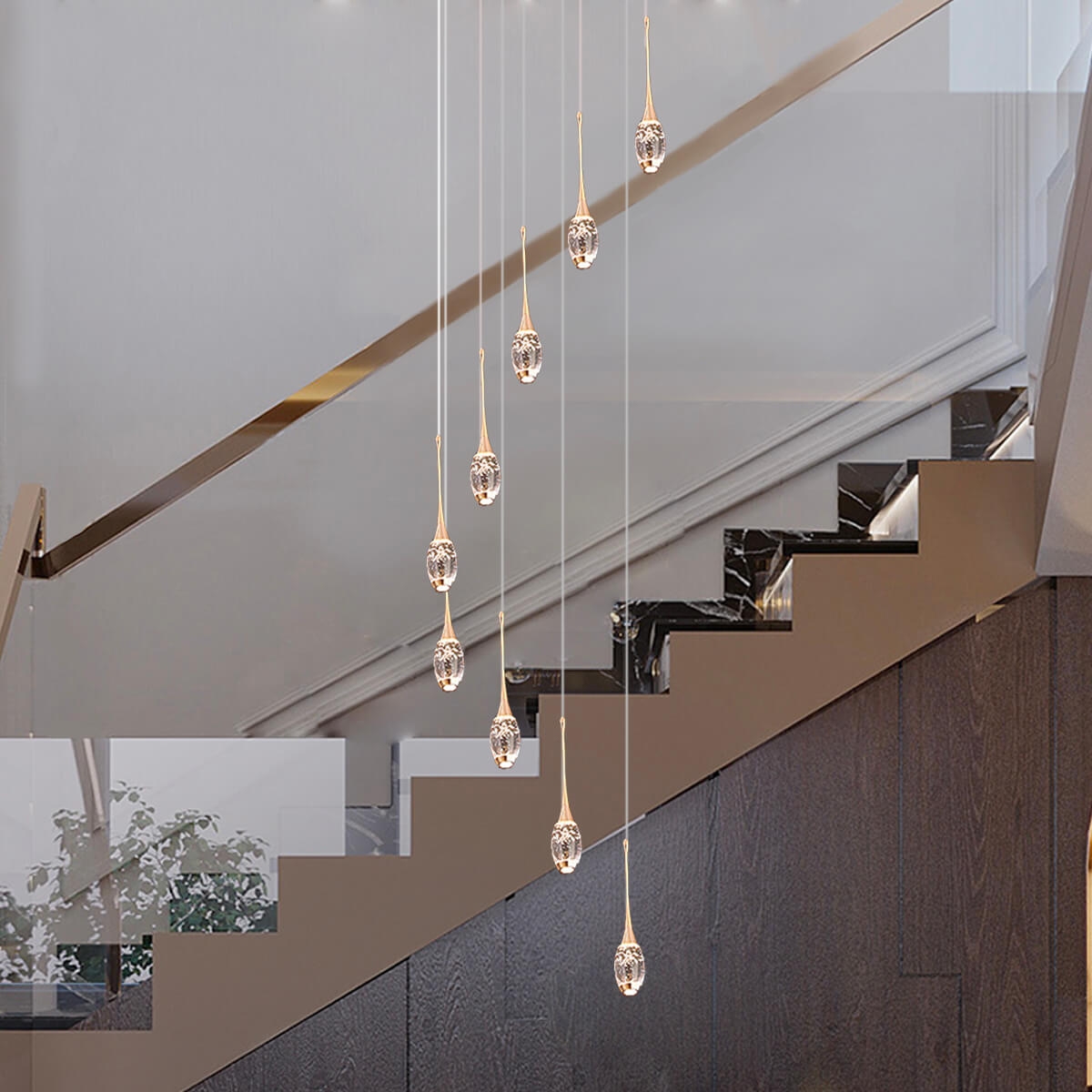 Lustre Rotatif Pluie de Cristal pour Escalier