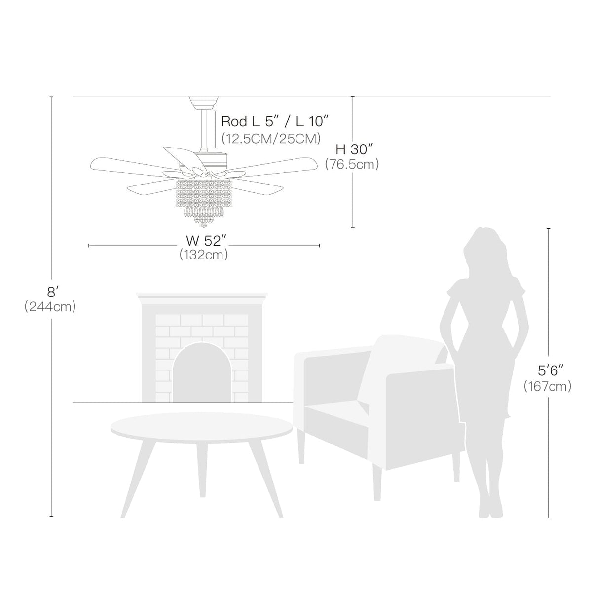 Plafonnier Ventilateur Rond Cristal Argenté gros plan