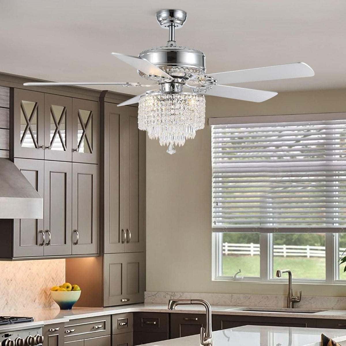 Plafonnier Ventilateur Rond Cristal Argenté vue d'ensemble