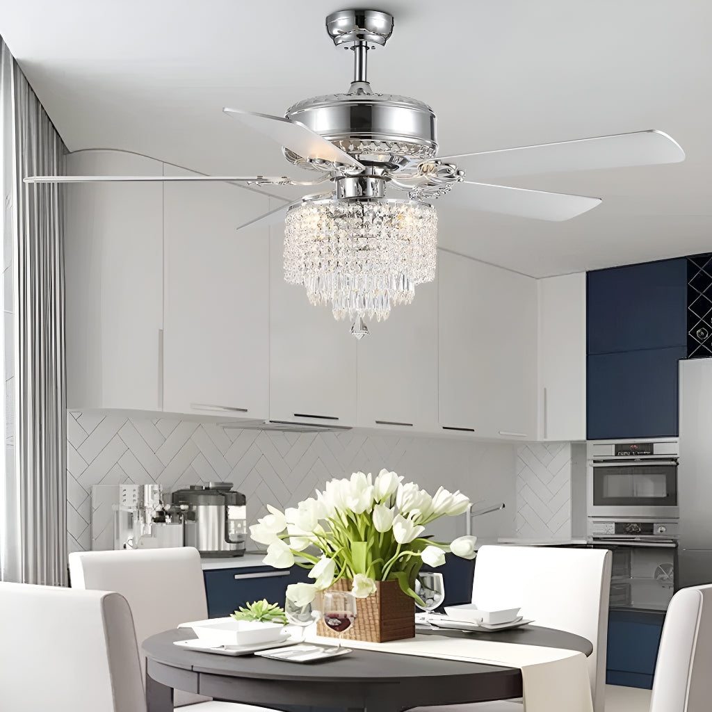 Plafonnier Ventilateur Rond Cristal Argenté