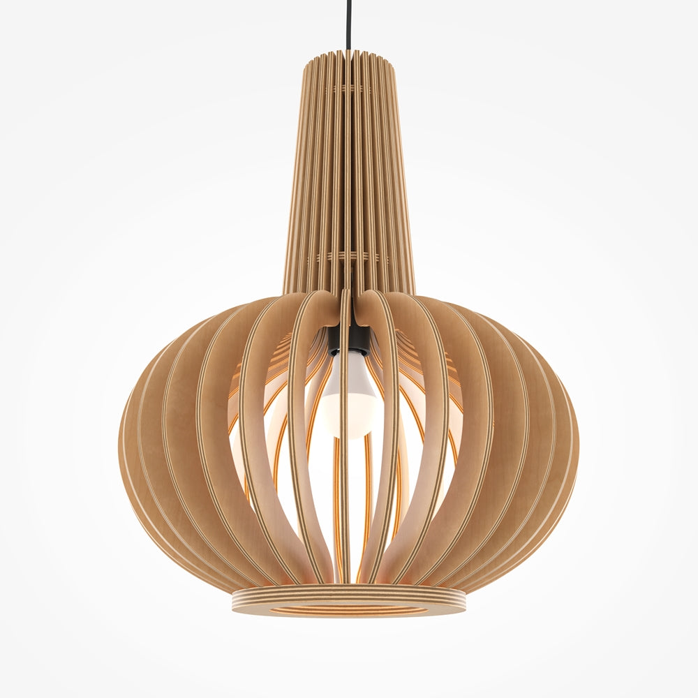 Détail des lames en bois clair de la suspension en bois Léane