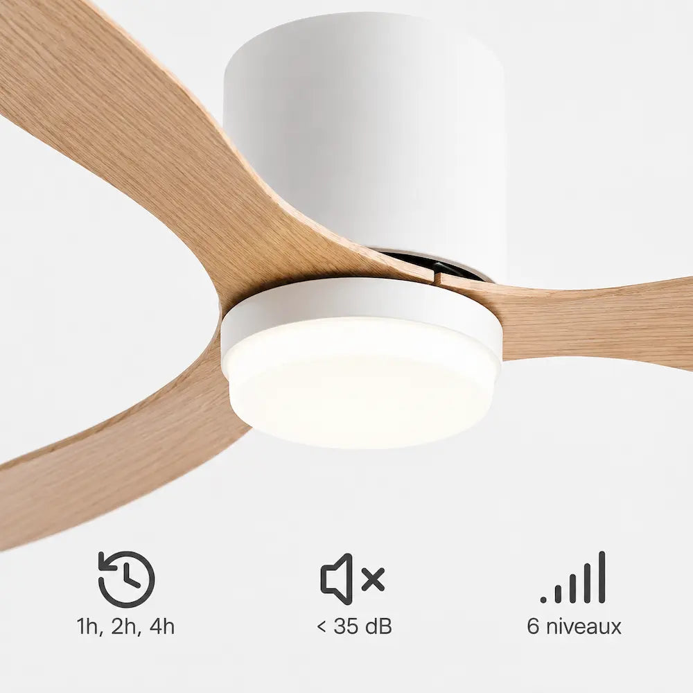 Ventilateur de plafond silencieux DIME - Couleur bois clair, LED intégrée Brise Avenue