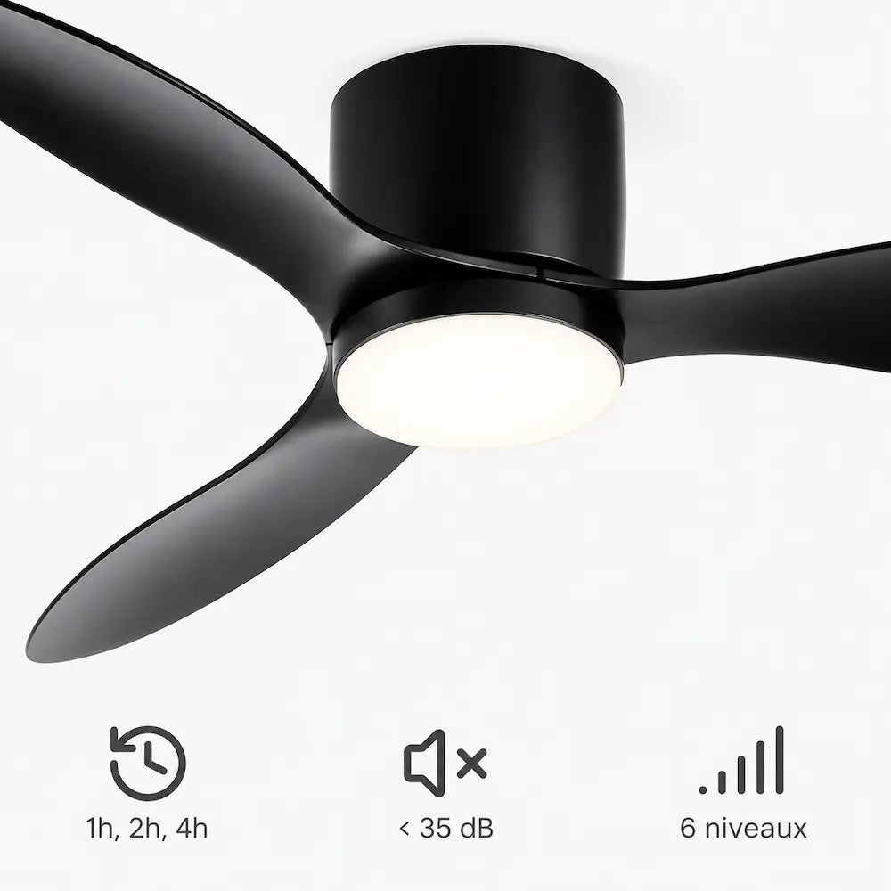 Plafonnier Ventilateur Silencieux Noir Moderne LED - dimensions