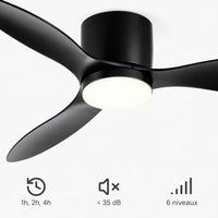 Plafonnier Ventilateur Silencieux Noir Moderne LED - dimensions