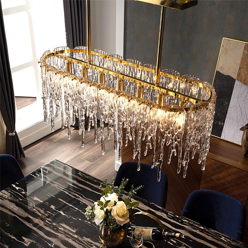 Lustre Rectangulaire Métal Doré allumé ambiance