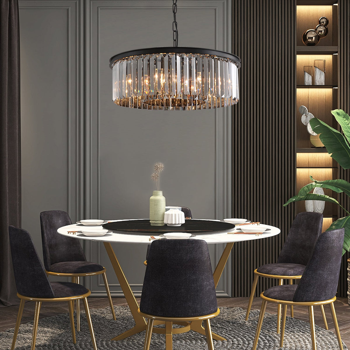 Lustre Rectangulaire Cristal Gris
