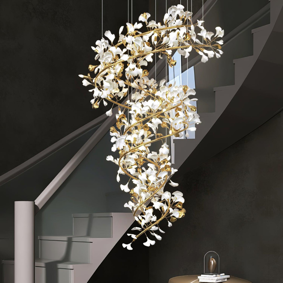 OPULCE - Lustre Dorée en Métal et Céramique Florale Lumio™