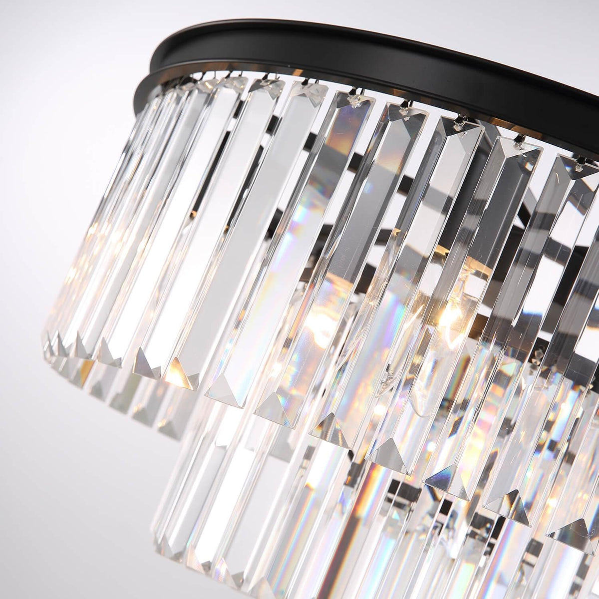Lustre Étagé Cristal Noir allumé ambiance