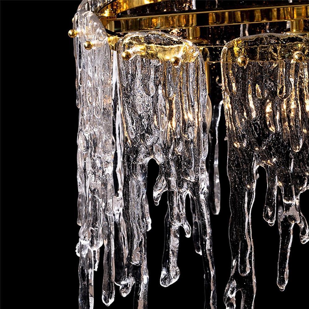 Lustre Rectangulaire Cristal Givré Doré pour Salle à Manger