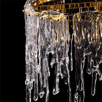 Lustre Rectangulaire Cristal Givré Doré pour Salle à Manger