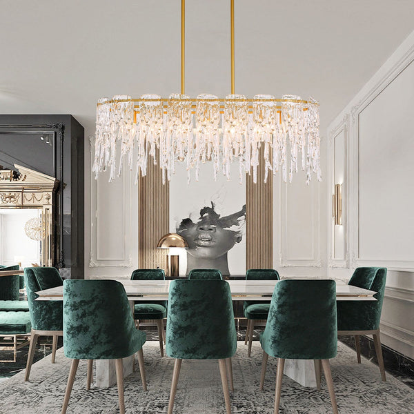 Lustre Rectangulaire Cristal Givré Doré pour Salle à Manger