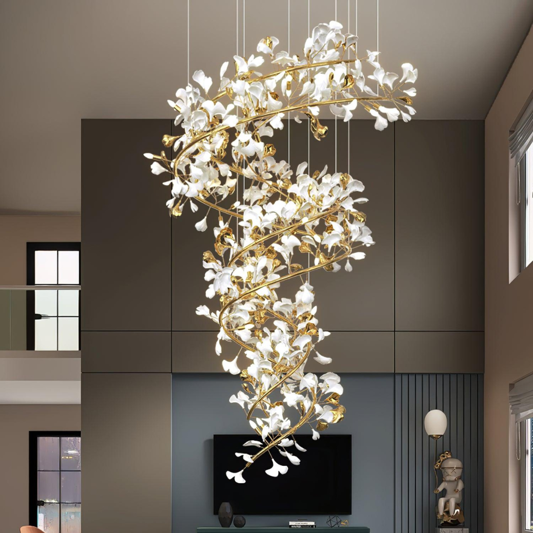 OPULCE - Lustre Dorée en Métal et Céramique Florale Lumio™