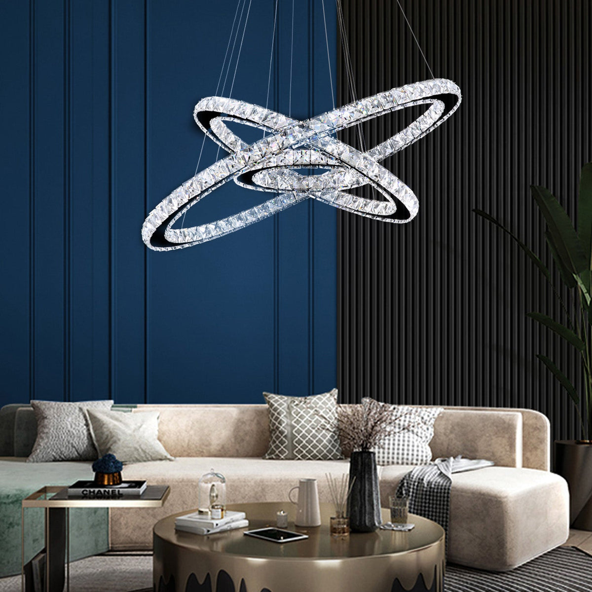 Lustre Rectangulaire Cristal Argenté Anneau en situation
