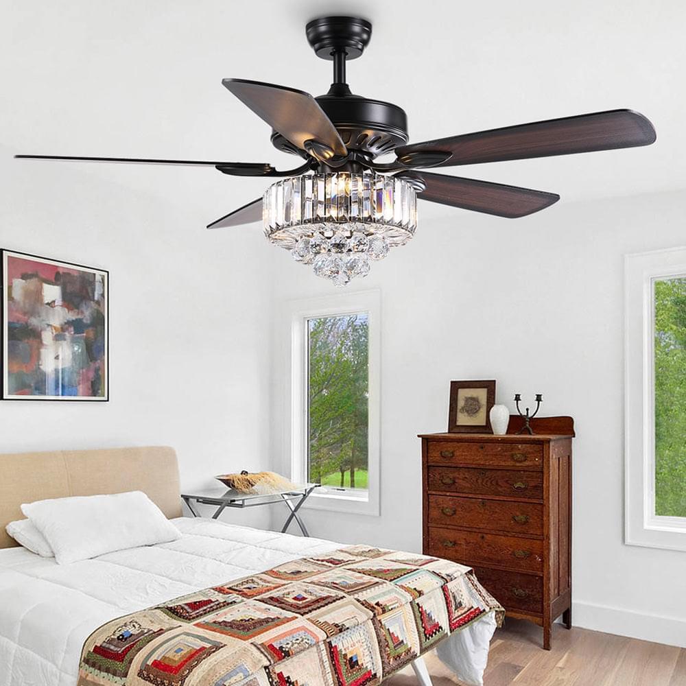 Plafonnier Ventilateur Cristal avec 5 Pales Noires
