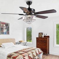 Plafonnier Ventilateur Cristal avec 5 Pales Noires