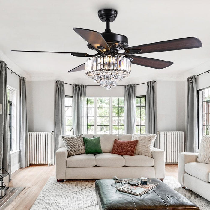 Plafonnier Ventilateur Cristal avec 5 Pales Noires