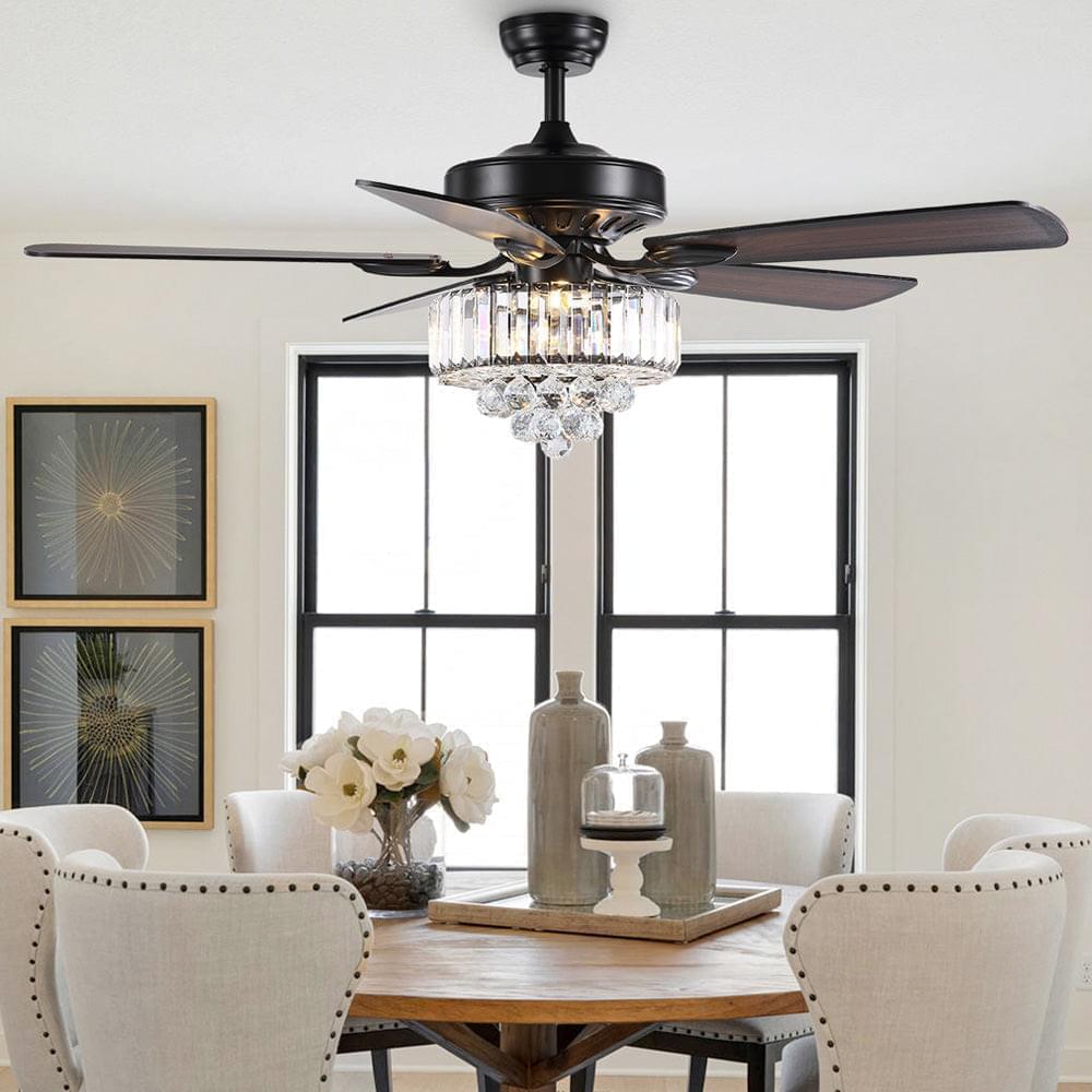 Plafonnier Ventilateur Cristal avec 5 Pales Noires