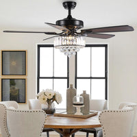 Plafonnier Ventilateur Cristal avec 5 Pales Noires