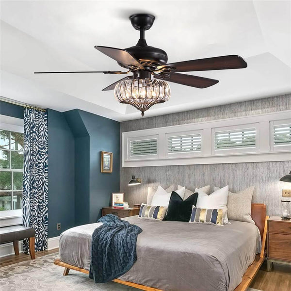Plafonnier Ventilateur Cristal Noir pour Salon